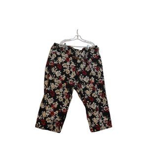 VENEZIA TM Floral Print Black-White-Red Capris Zip-Hook-Button Closure Belt 24